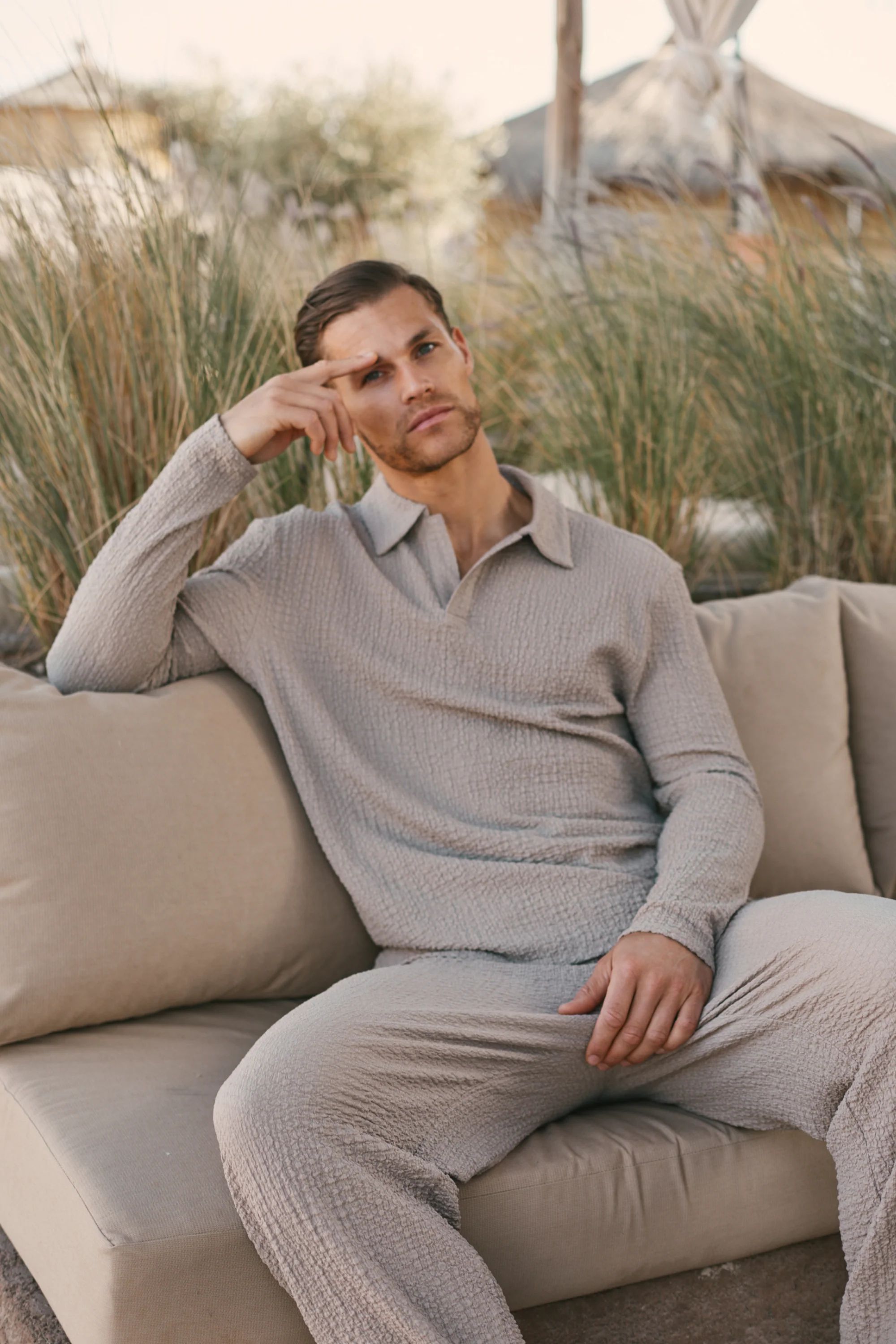 Artie Ruched Textured Trouser - Mushroom - Image 5