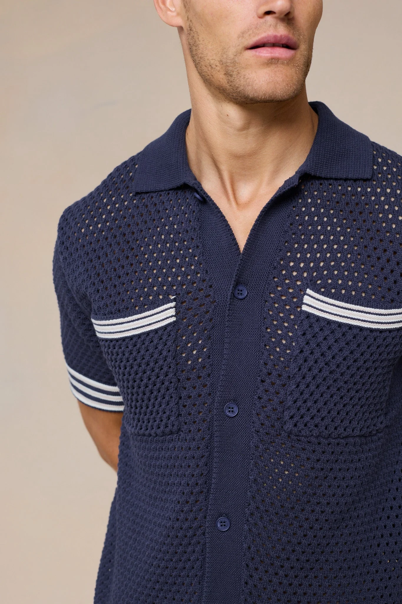 Cipressi Crochet Knit Shirt - Navy - Image 6