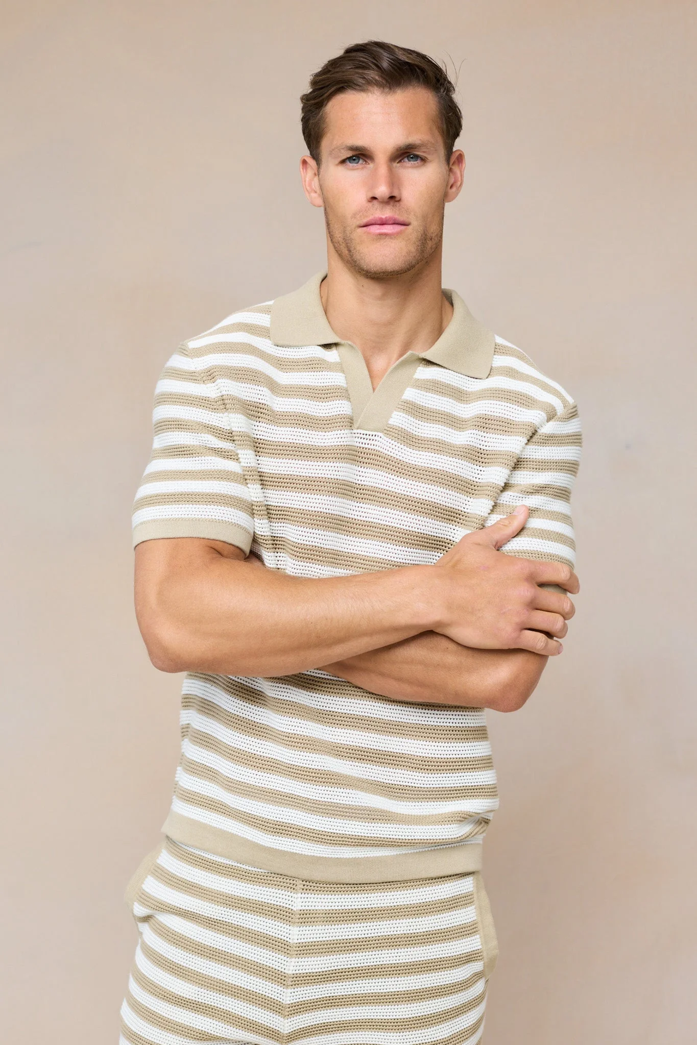 Lattolo Striped Knit Polo Shirt - Ecru/Beige - Image 7