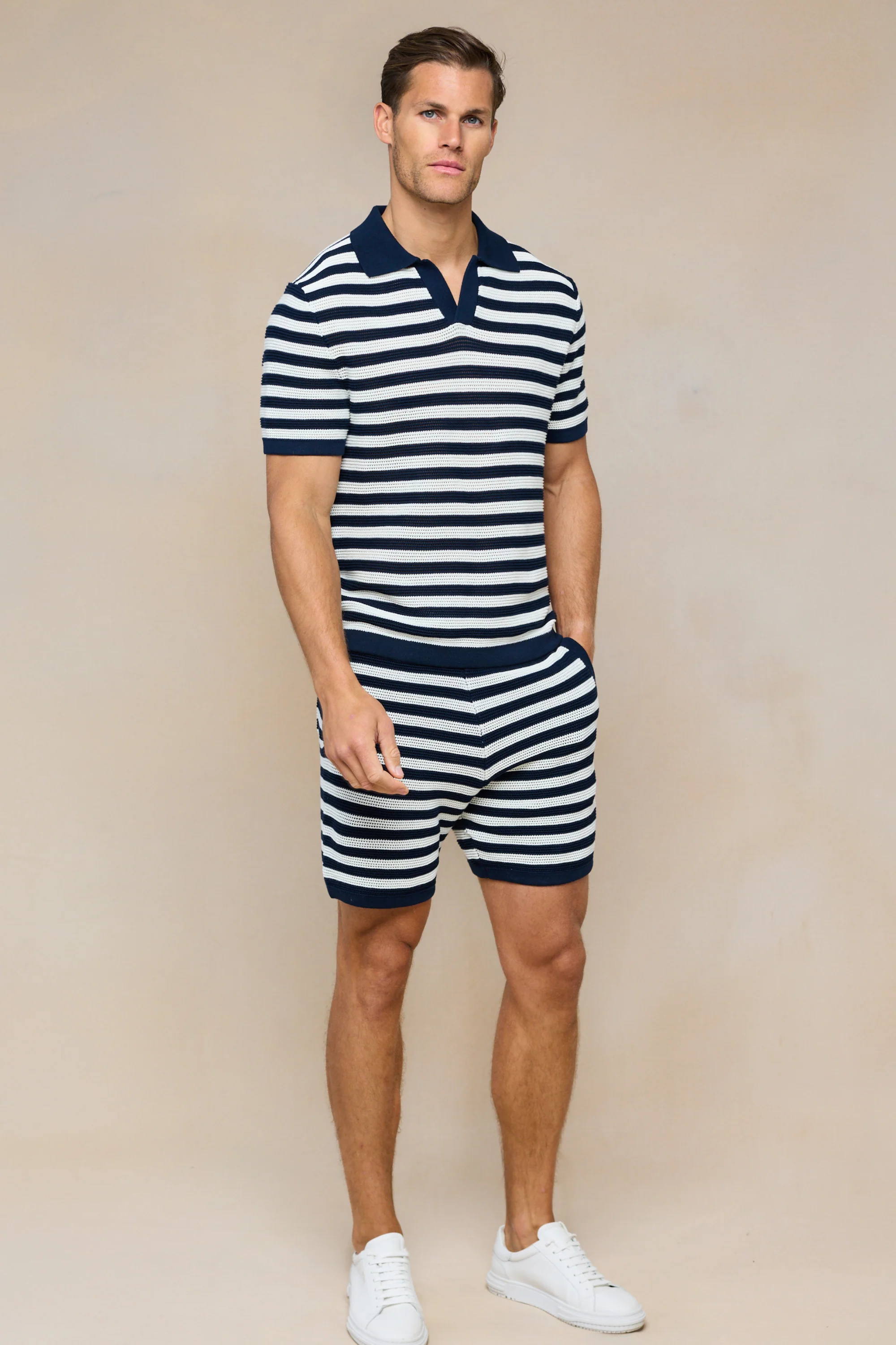 Lattolo Striped Knit Short - Navy/Ecru - Image 6