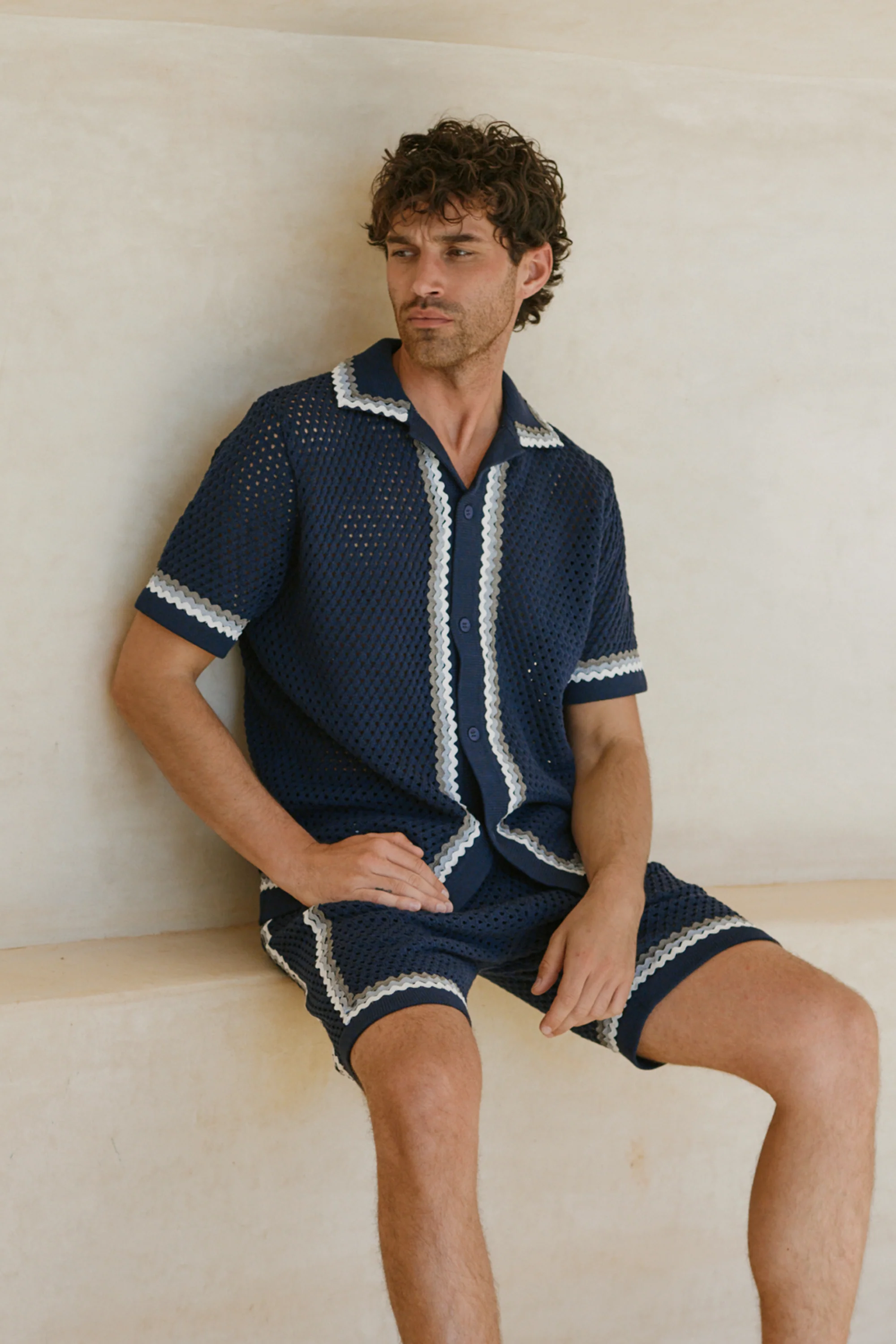 Marconi Crochet Knit Short - Navy - Image 5