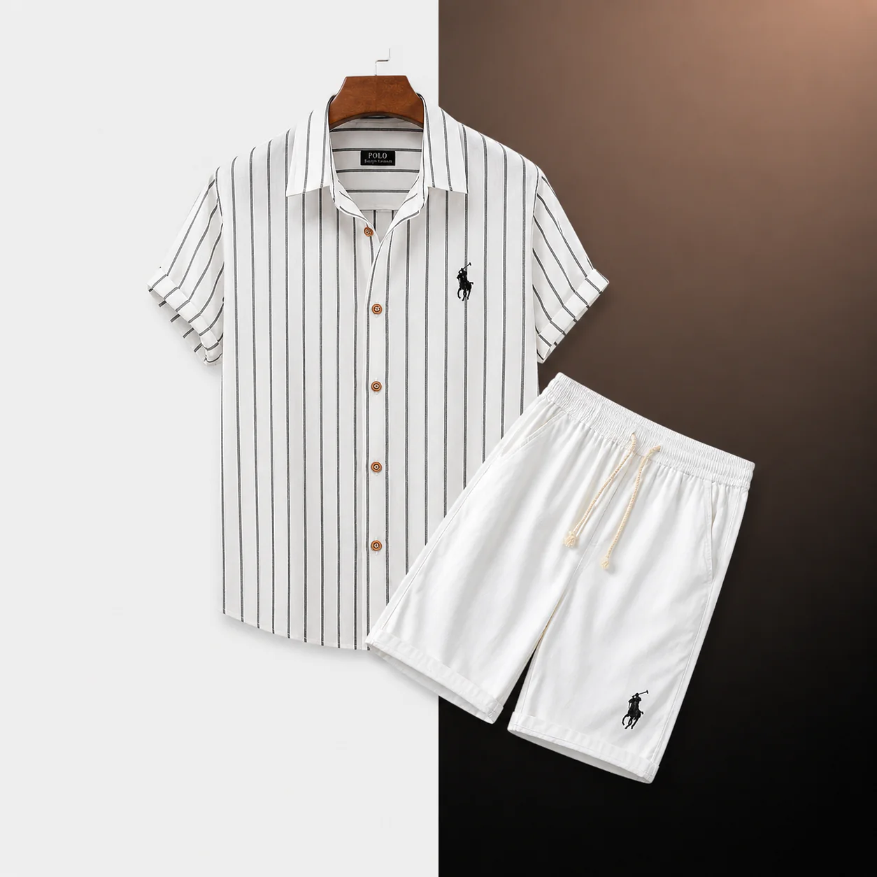 Relaxed Fit Striped Shirt and Shorts Set