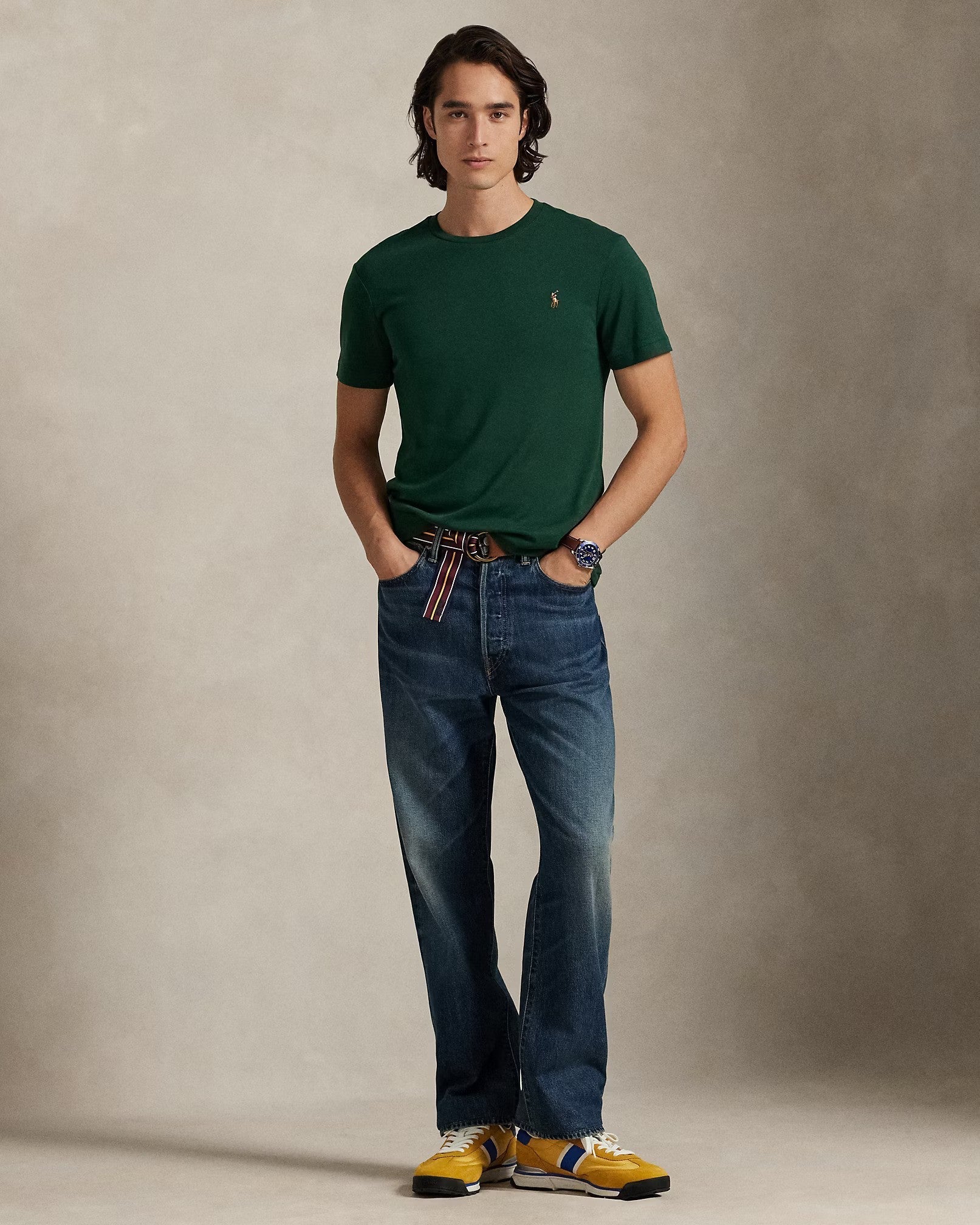 Slim Fit Cotton Crewneck T-Shirt Green - Image 2