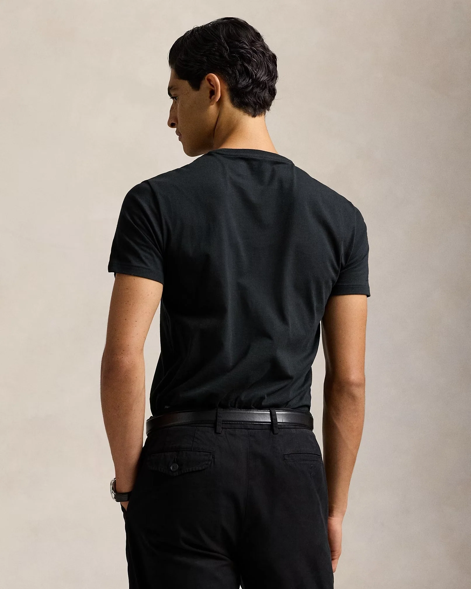 Slim Fit Cotton Crewneck T-Shirt Black - Image 3