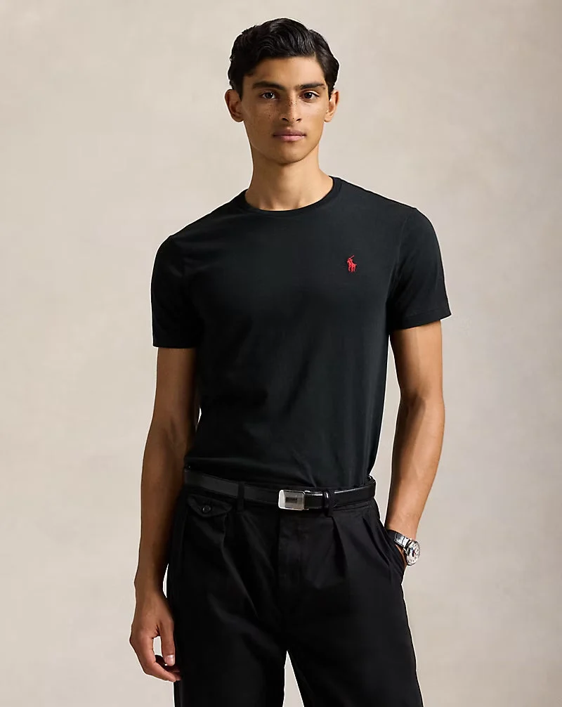 Slim Fit Cotton Crewneck T-Shirt Black - Image 4