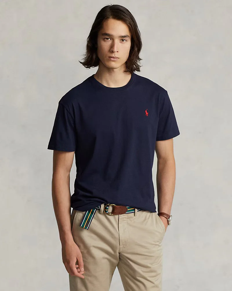Slim Fit Cotton Crewneck T-Shirt Navy blue - Image 4