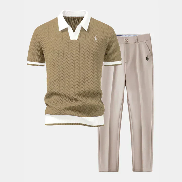 V-Neck Cotton-Blend Shirt and Tapered Pants Set - Image 3