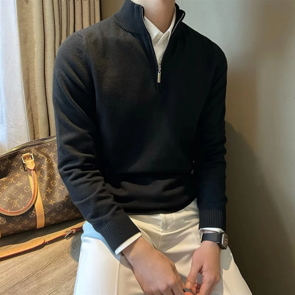 Old Money Half-Turtleneck Zipper Knitted Sweater