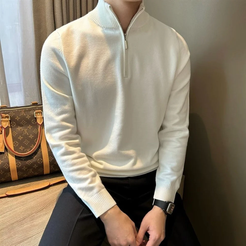 Old Money Half-Turtleneck Zipper Knitted Sweater - Image 5