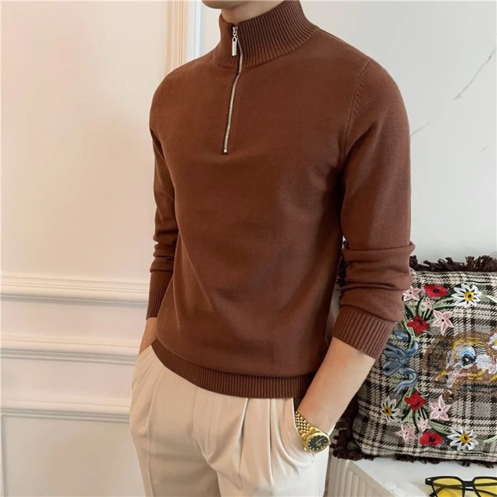 Old Money Half-Turtleneck Zipper Knitted Sweater - Image 6