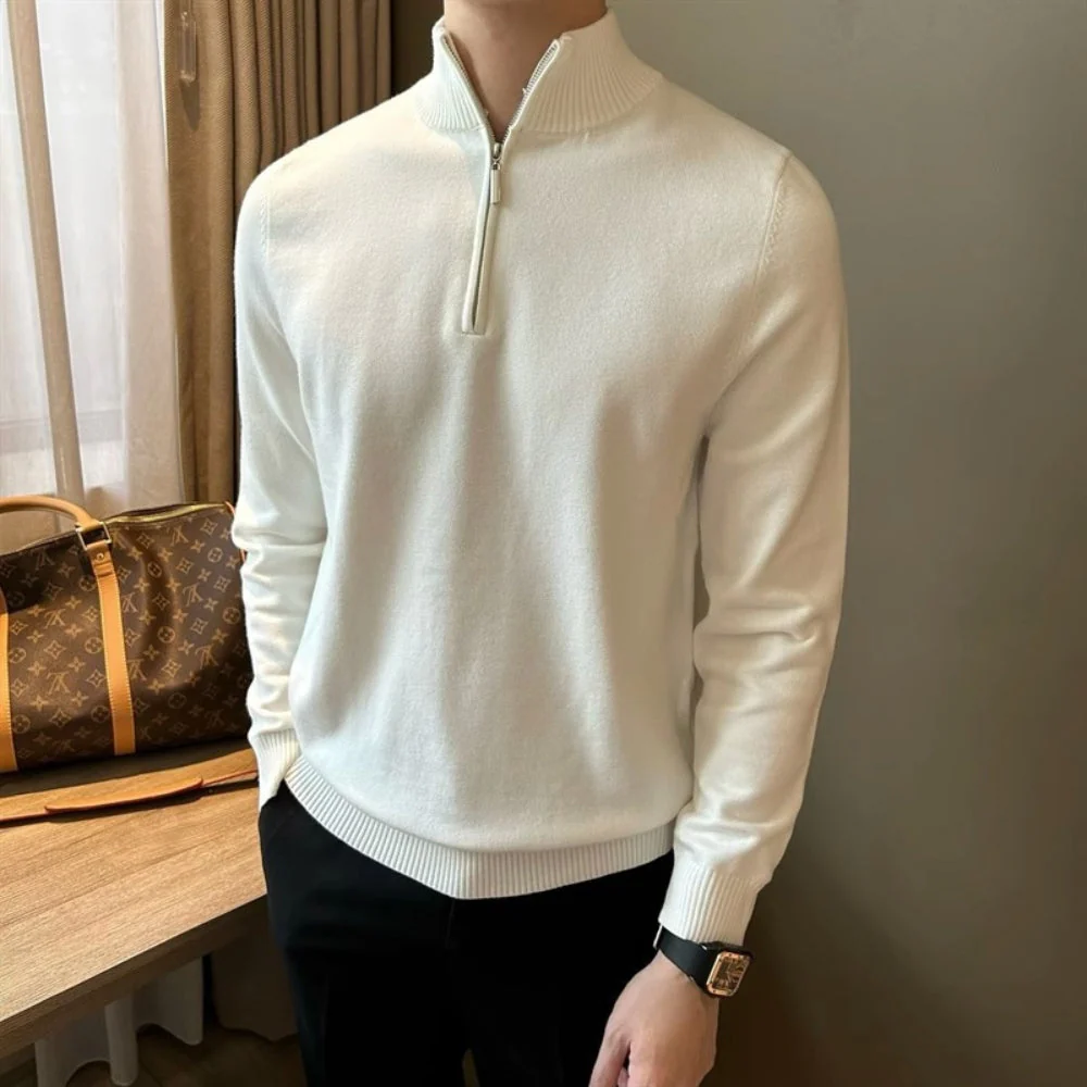 Old Money Half-Turtleneck Zipper Knitted Sweater - Image 8