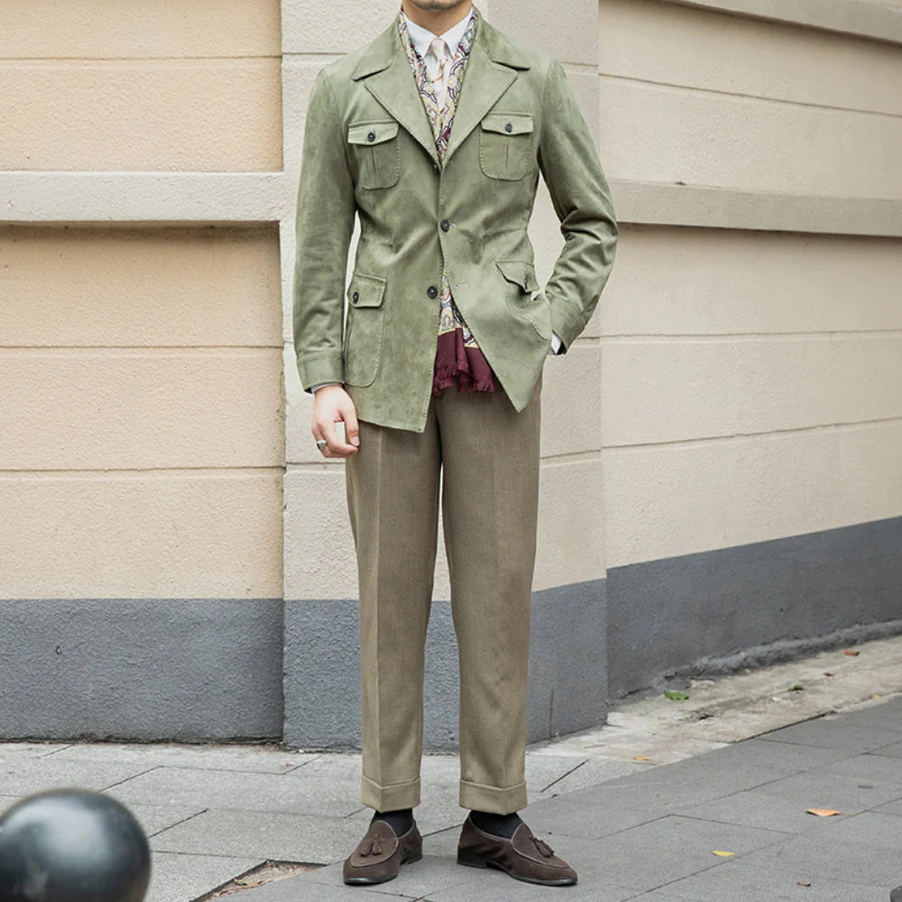 Old Money Italian Slim Fit Velvet Suede Jacket - Image 11