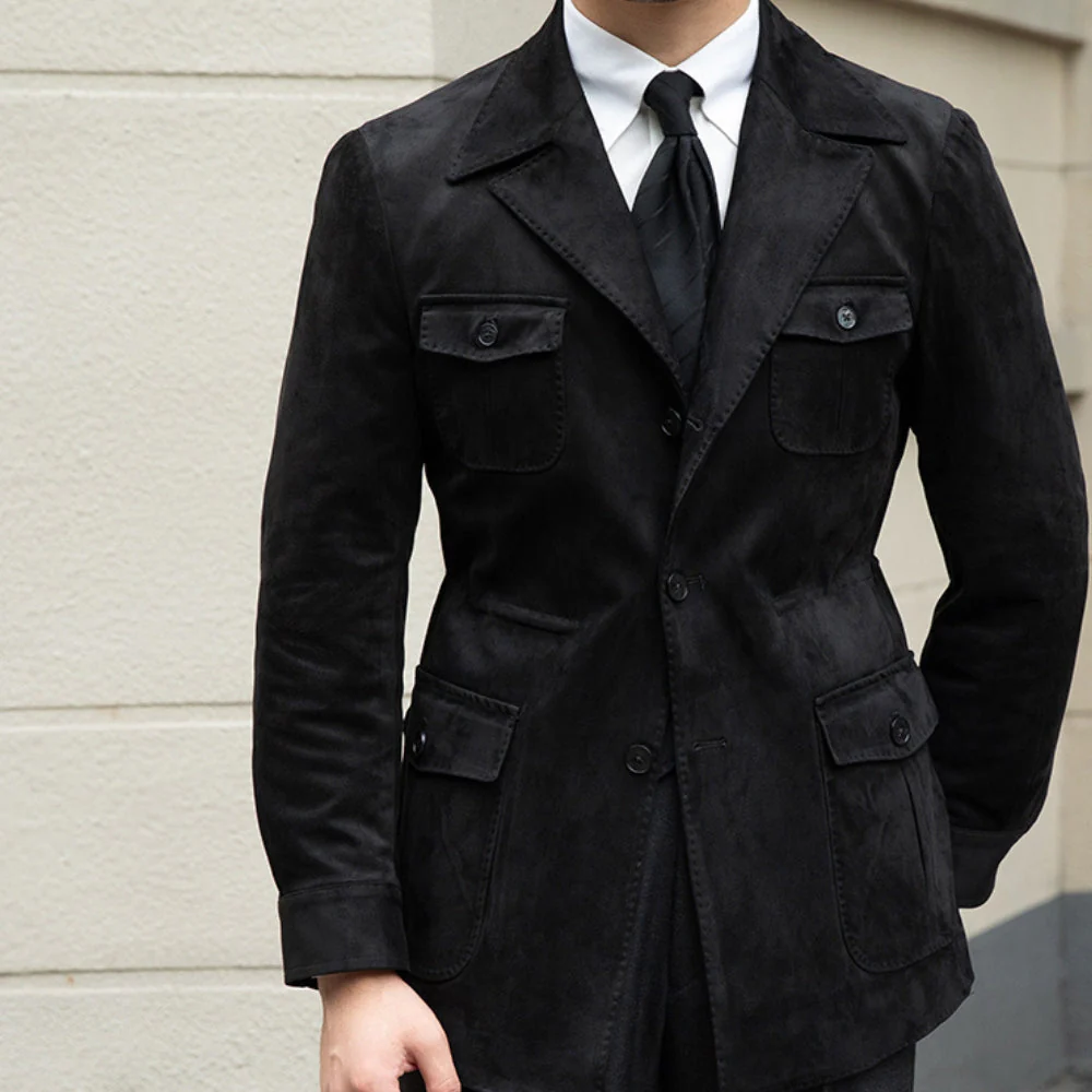 Old Money Italian Slim Fit Velvet Suede Jacket - Image 13