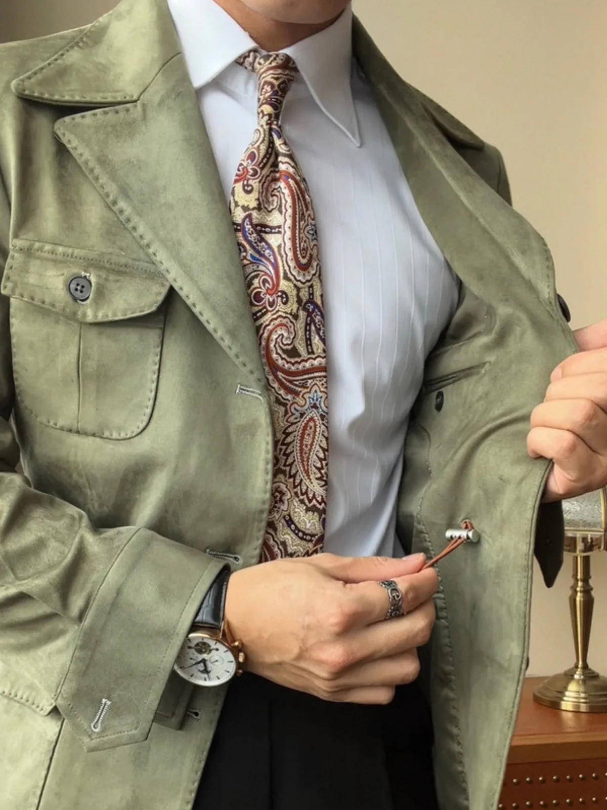 Old Money Italian Slim Fit Velvet Suede Jacket - Image 7