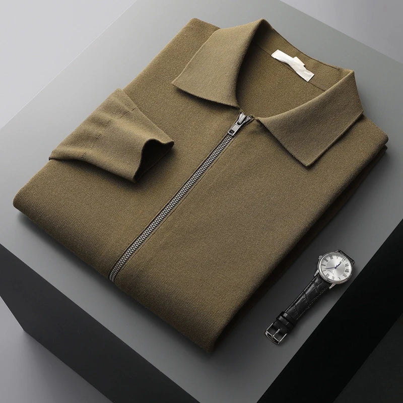 Old Money Men’s Cashmere Knitted Zip-Through Jacket - Image 10