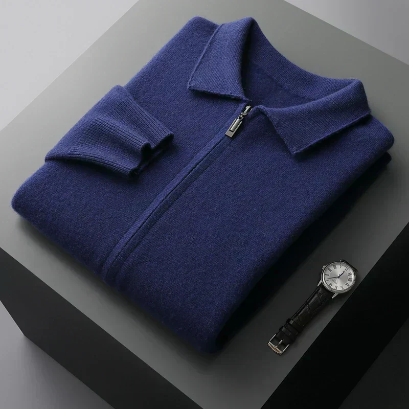 Old Money Men’s Cashmere Knitted Zip-Through Jacket - Image 11
