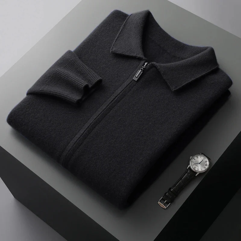 Old Money Men’s Cashmere Knitted Zip-Through Jacket - Image 2