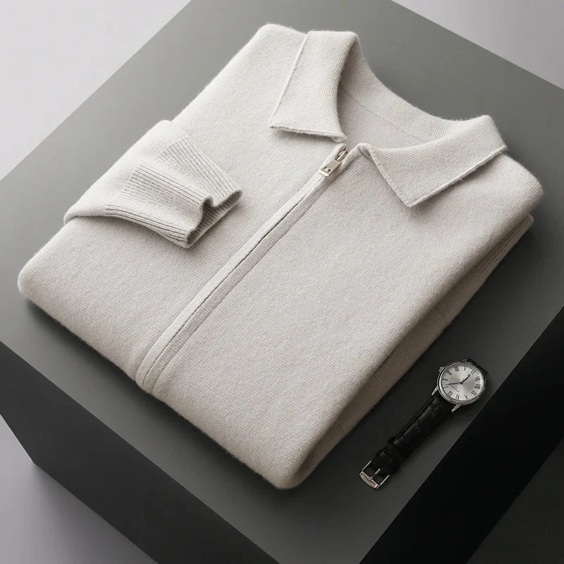 Old Money Men’s Cashmere Knitted Zip-Through Jacket - Image 3