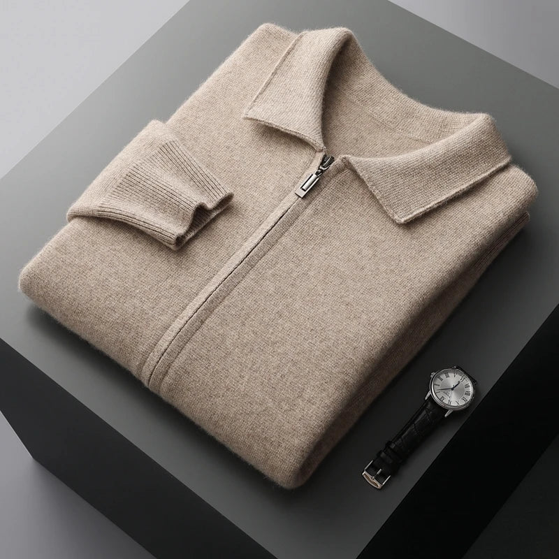 Old Money Men’s Cashmere Knitted Zip-Through Jacket - Image 4