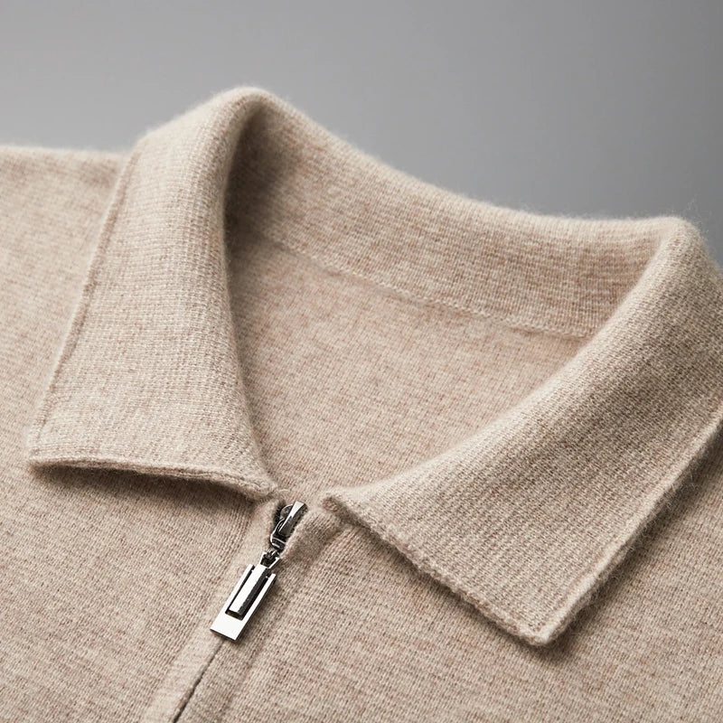 Old Money Men’s Cashmere Knitted Zip-Through Jacket - Image 5