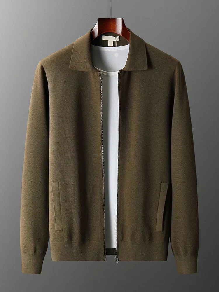 Old Money Men’s Cashmere Knitted Zip-Through Jacket - Image 8