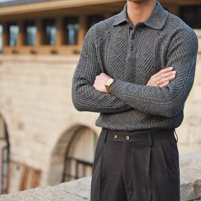 Old Money Old Money Knitted Polo Thermal Sweater - Image 5