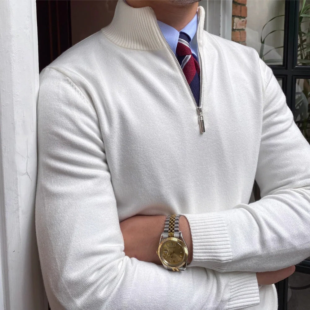Old Money Stand Collar Half-Zipper Knitted Sweater - Image 2