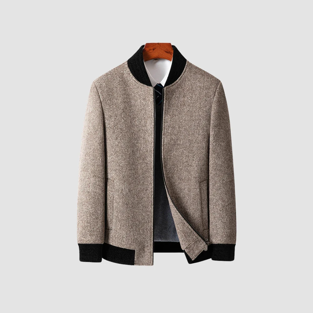 Old Money Stand Collar Zipper Woolen Jacket