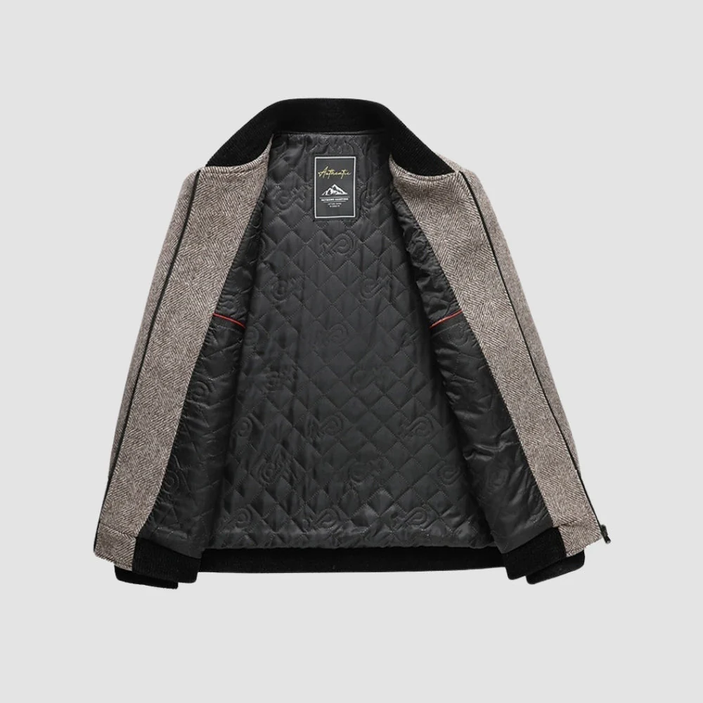 Old Money Stand Collar Zipper Woolen Jacket - Image 3