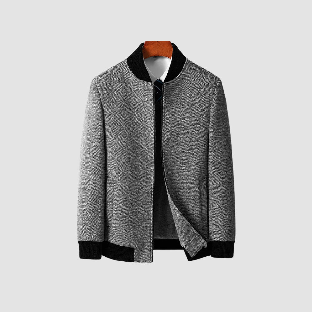 Old Money Stand Collar Zipper Woolen Jacket - Image 4