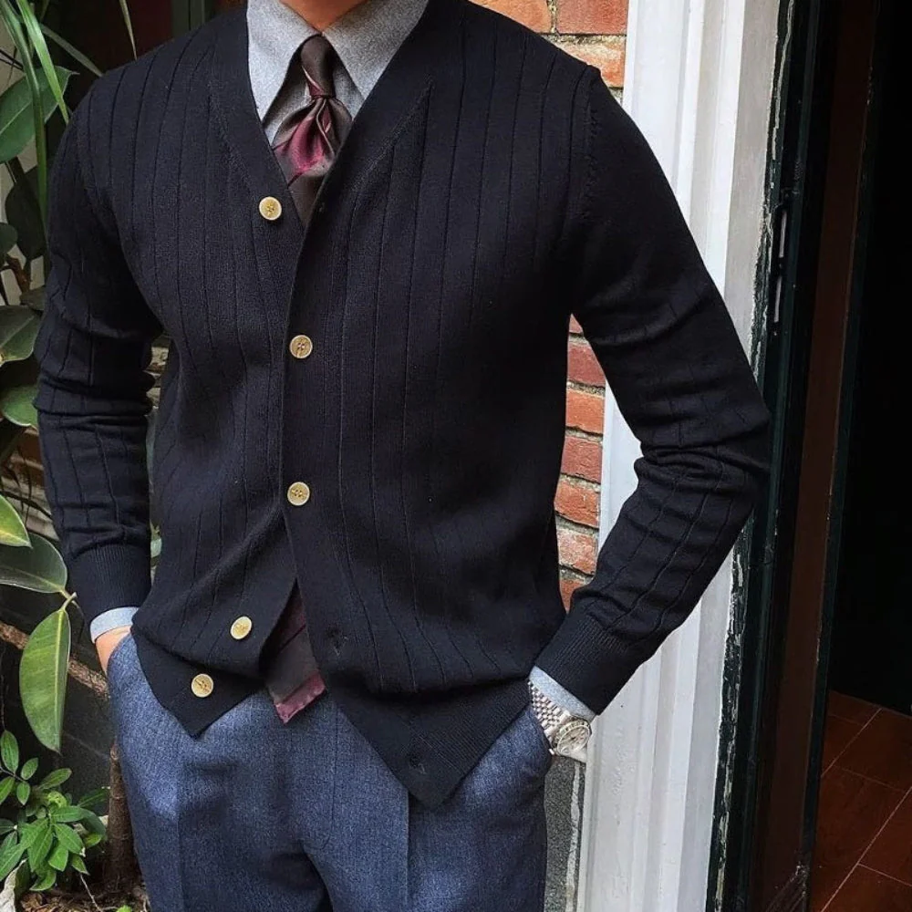 Old Money V-Neck Knitted Cardigan - Image 5