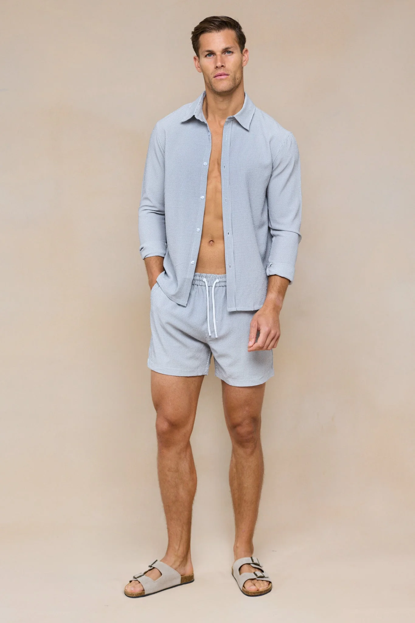 Vittorio Seersucker Long Sleeve Shirt - Black/White - Image 5