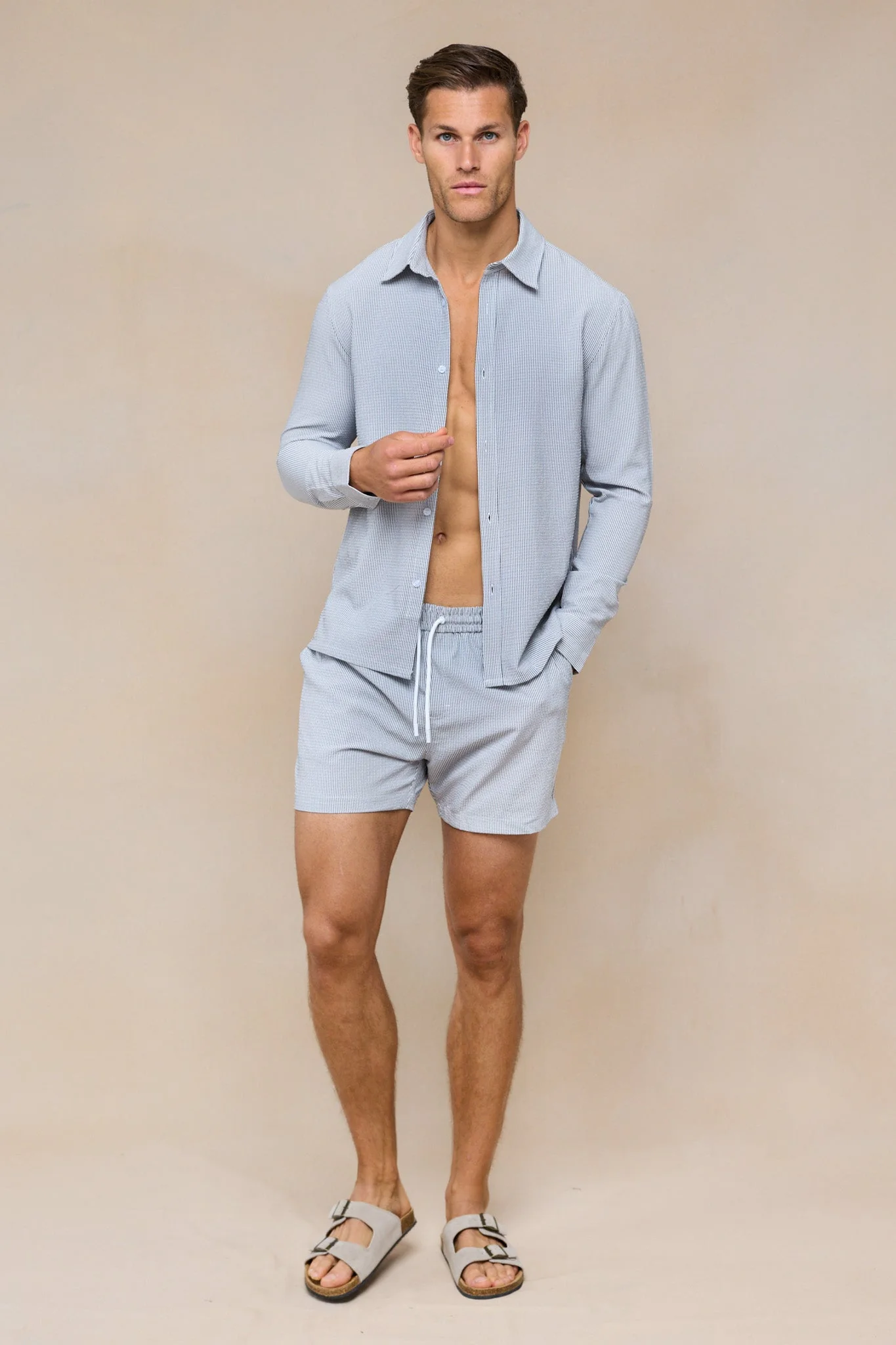 Vittorio Seersucker Long Sleeve Shirt - Black/White - Image 6